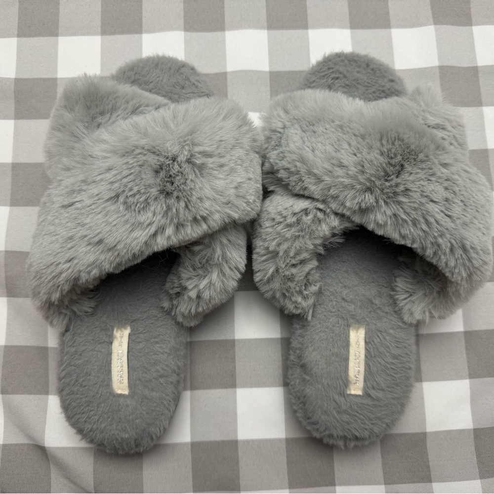 Amazon Gray Plush Slide Slippers